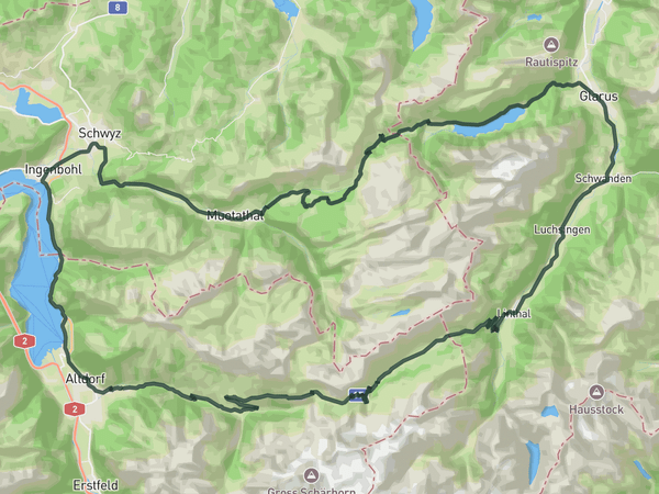 Klausenpass - Pragelpass - Urnersee route map