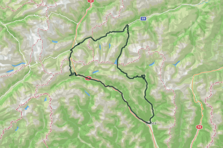 road cycling route map for Oberalp and Lukmanier Pass from Airolo