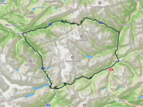 The High Triple: Susten, Grimsel & Furka route map